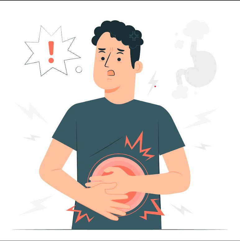 A man clutching onto his stomach because of constipation.